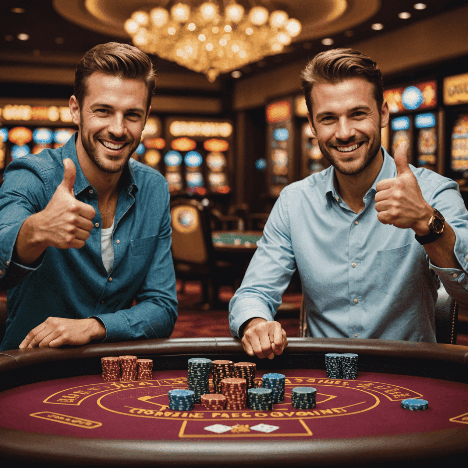 A split image showing proper and improper online casino behavior, with thumbs up and thumbs down symbols